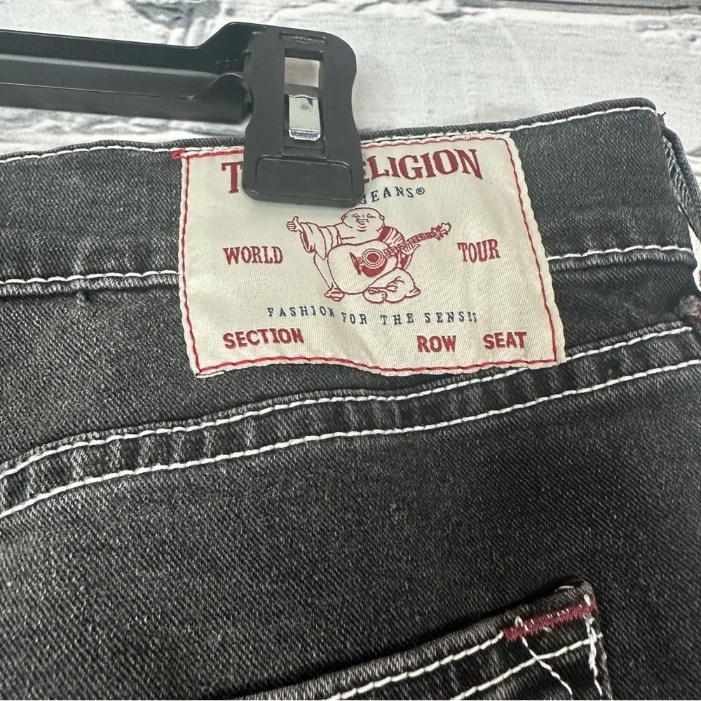 True Religion Mens Geno Relaxed Slim Jeans 36x30 Gray Black Wash Cotton Blend